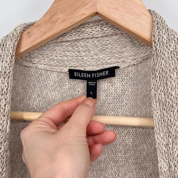 Eileen Fisher Minimalist Linen Beige Sweater Cardigan L Cottagecore Scandistyle - Picture 8 of 9